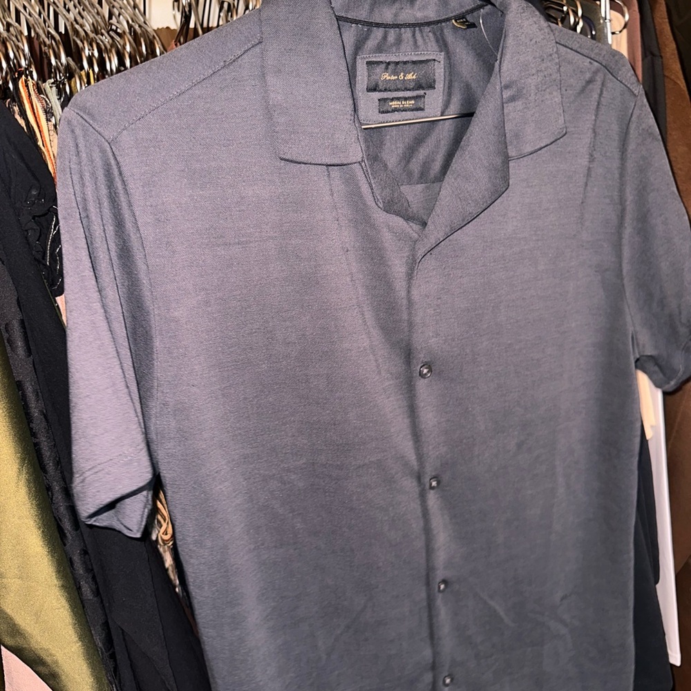 Slate Gray Short Sleeve Button-Down Shirt